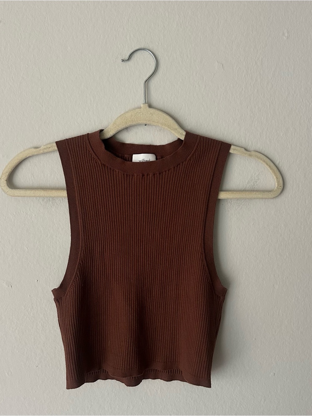 Aritzia Wilfred High neck Ribbed Crop Tank Top - Brown Size Large
